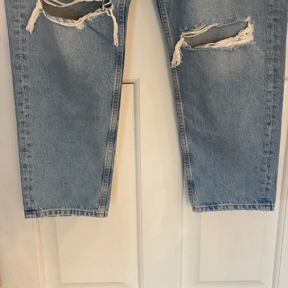 Zara High Rise Distressed Straight Leg Jeans Blue 33821 - Picture 5 of 12